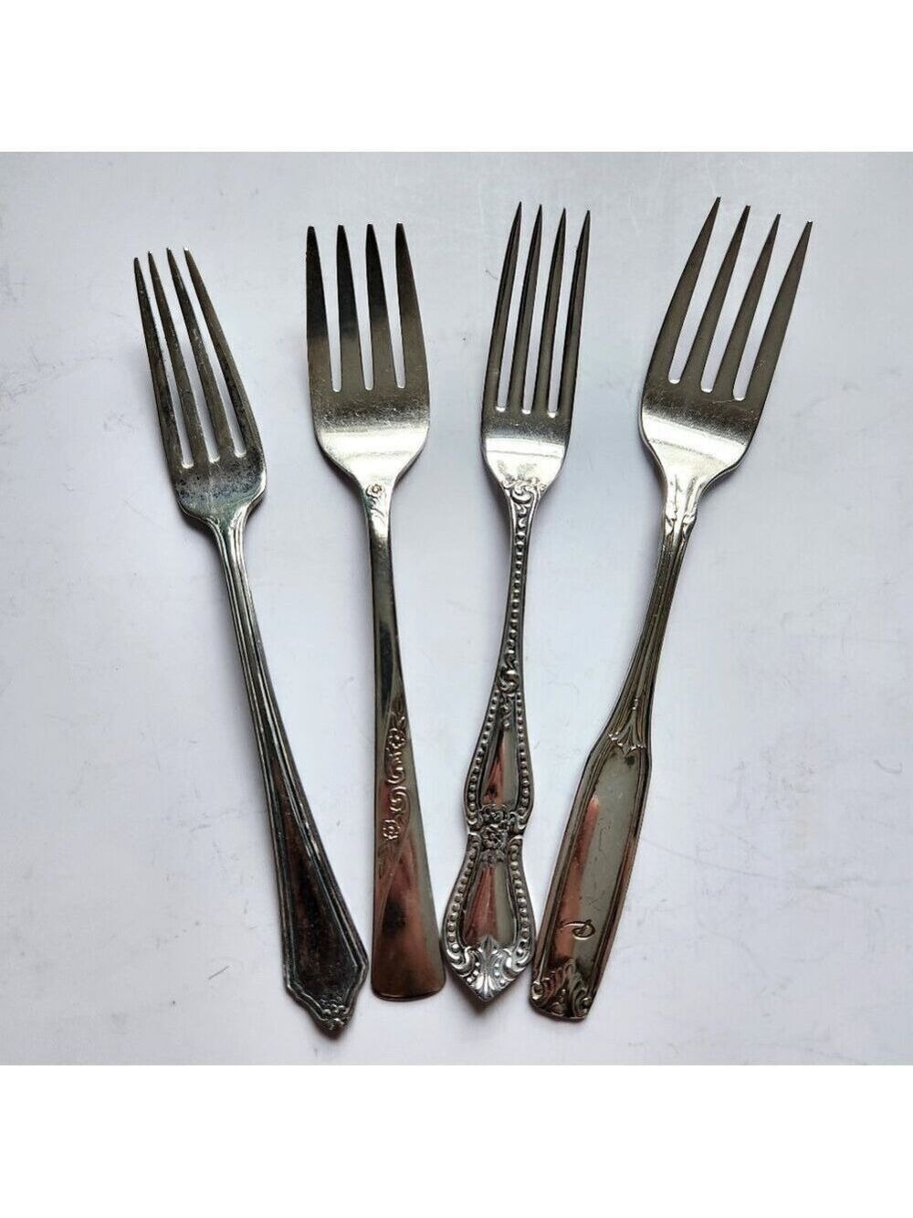 Set of 4 Mixed Vintage Forks • Ornate Handles • Rustic Kitchen Décor